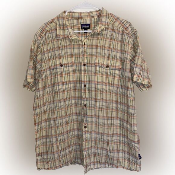 Patagonia Men’s Steersman Short Sleeve Button Up Organic Cotton Shirt Size Large - Picture 2 of 4